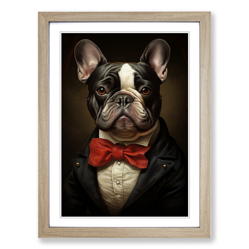 French Bulldog Classicism - Framed Print, Oak, 34cm H x 25cm W x 2cm D