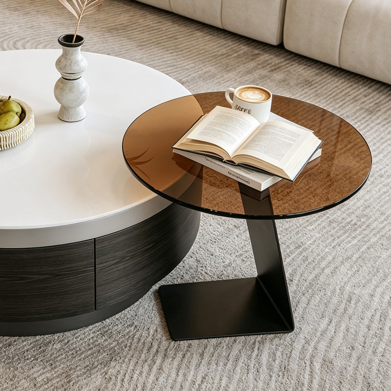 Ensemble de tables basses Modern, White/Transparent Grey Top/Black Base