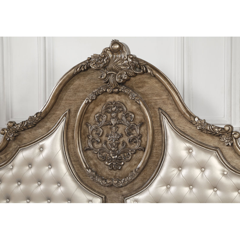 Anastazia Button Tufted Standard Bed, Queen, Vintage Oak