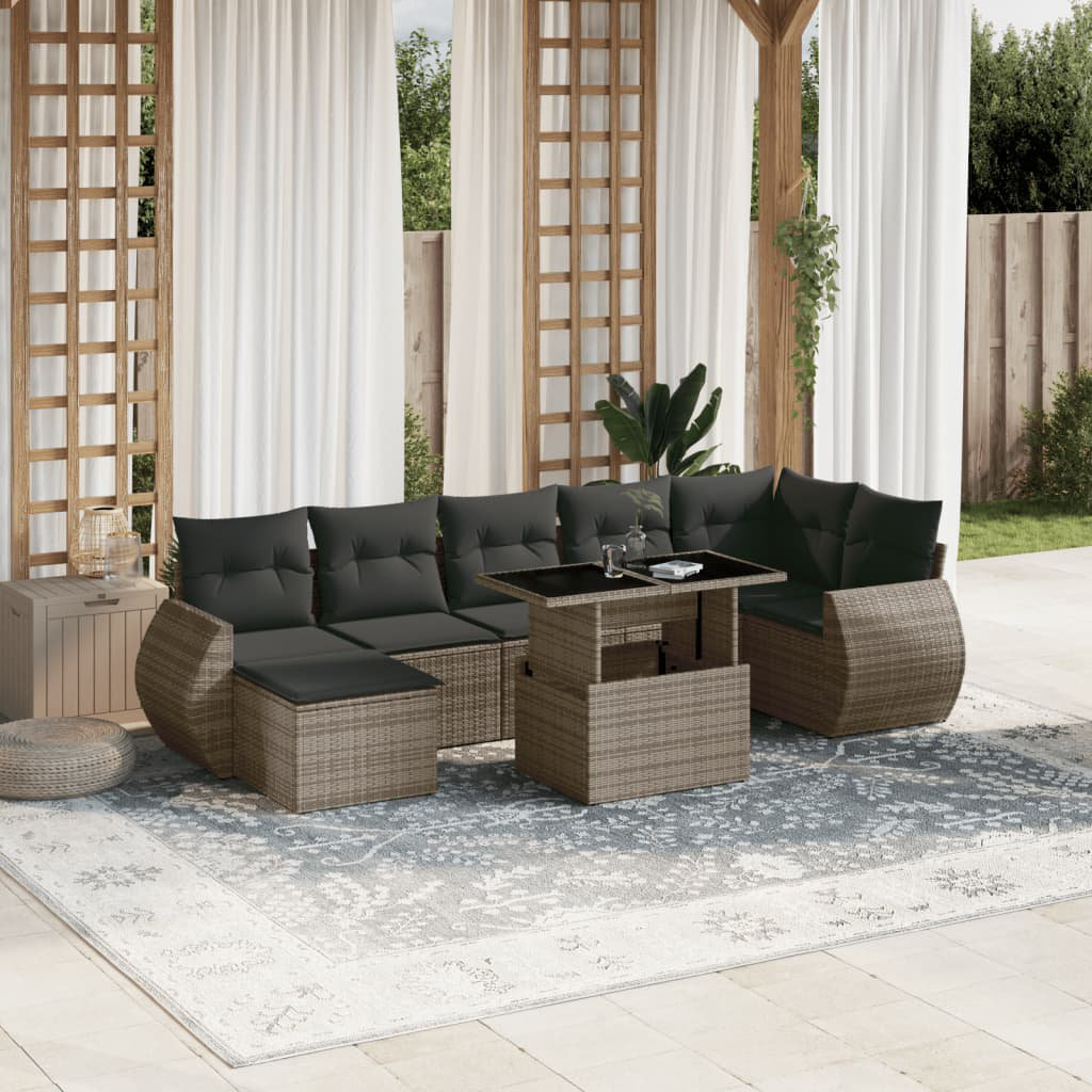 8-teiliges Gartensofa-Set mit Polstern aus Poly-Rattan