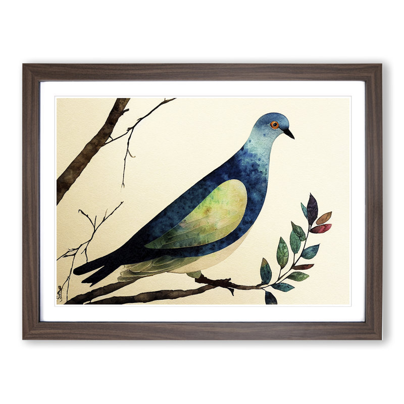 Dove Bird In Watercolour Vol.7 - Single Picture Frame Print, Walnut Framed, 34cm H x 46cm W x 2cm D