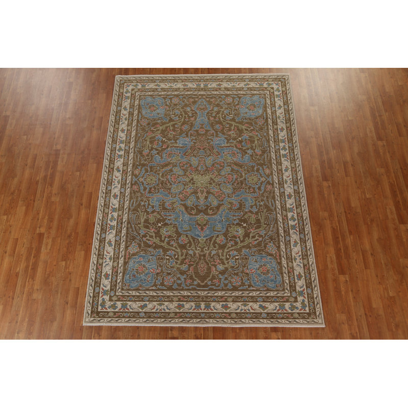 Tapis turc floral en laine fait à la main Oushak 7 x 10
