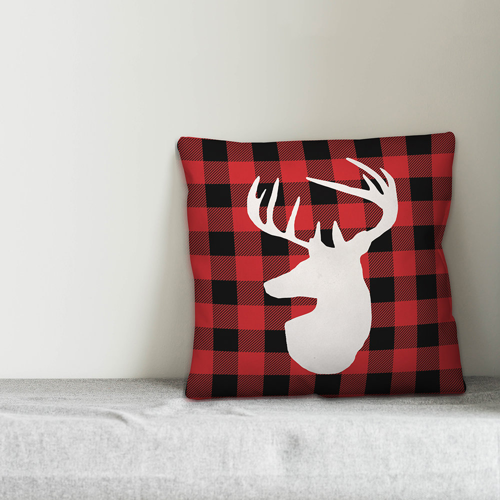 Designs Direct Creative Group Deer Head on Red Black Buffalo Plaid Throw Pillow & Reviews | Wayfair