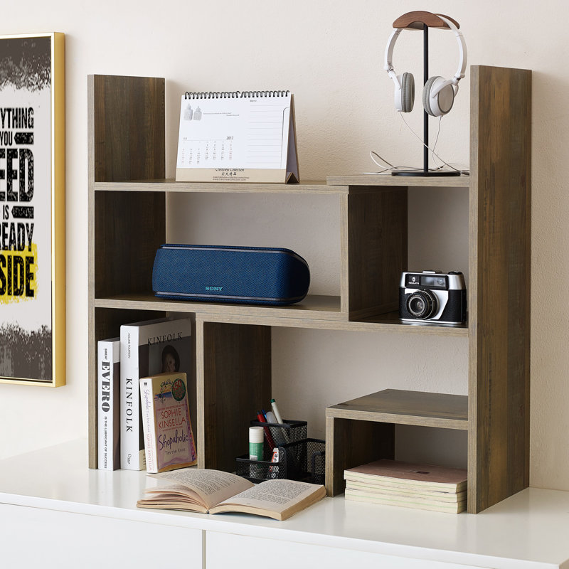 Yak About It Compact Adjustable Dorm Desk Bookshelf, Brown