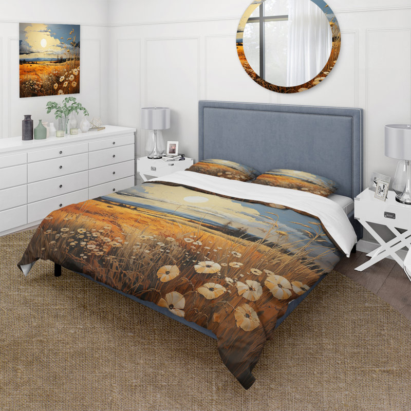Ensemble de housse de couette en microfibre / polyester jaune et bleu prairies Whispers Patchwork II