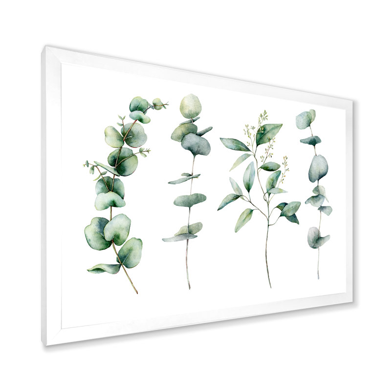Green Eucalyptus Branches I - peinture sur toile, H 24 po x l 32 po x P 1 po, Cadre photo blanc
