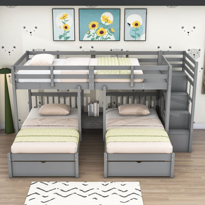 Triple Full Over Twin And Twin Bunk Bed With Storage Drawers