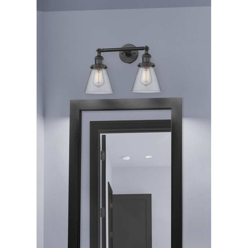 Cone 2 Light Tiltable Bath Vanity Light, 6 Watt Vinage LED Bulb, Clear, Matte Black