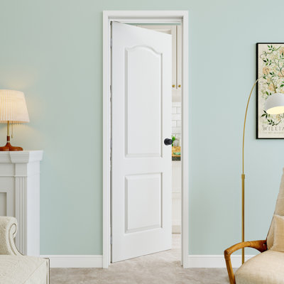 24" x 80" 2-Panel Molded Solid Interior Prehung Door with Round Knob and Silver Hinges, Solid Core Door Slab, Paintable & Waterproof, Suit for Laundry, Closet Doors, Room Doors, Left Hand