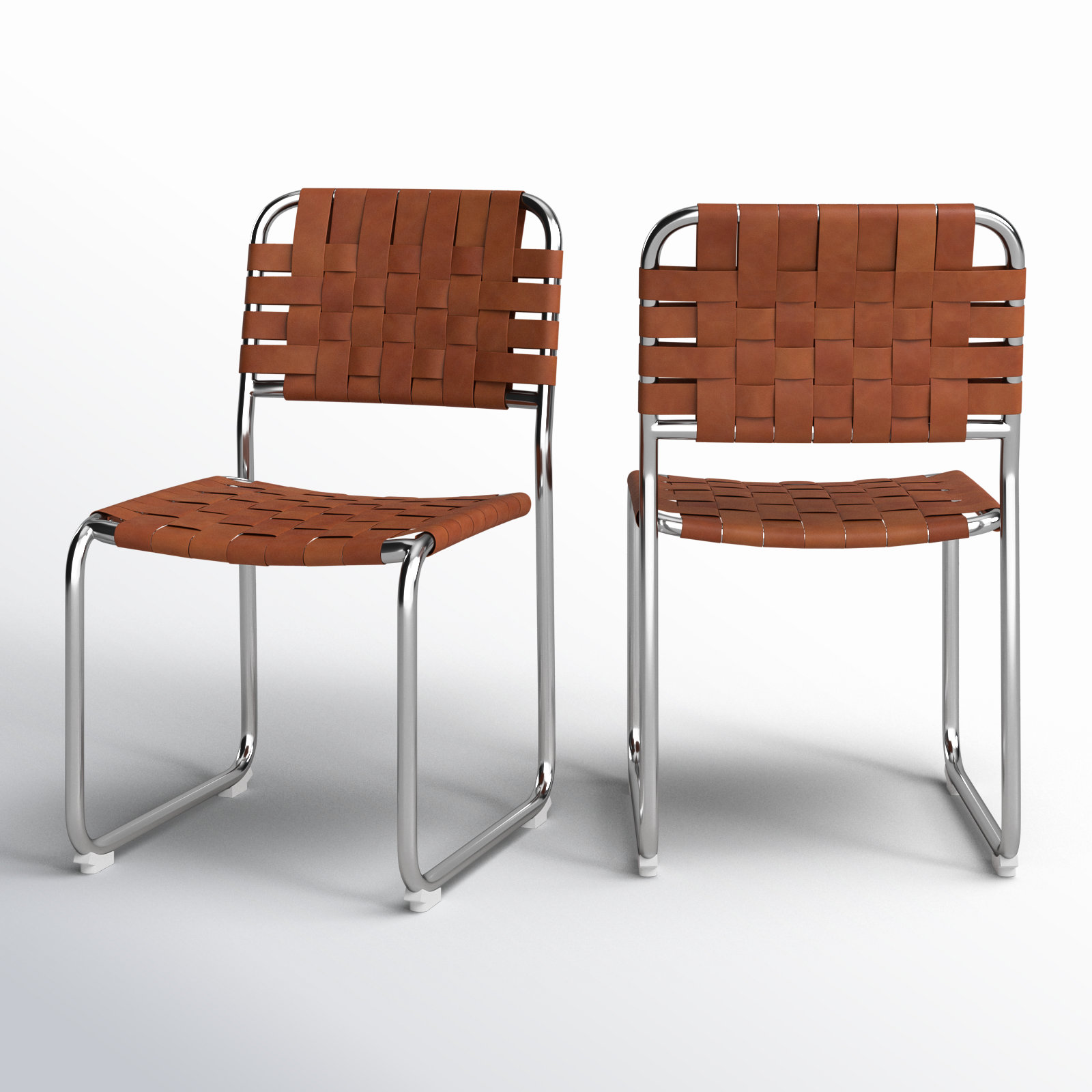 Bailee Woven Leather Cantilever Dining Chair, Brown Top Grain Leather, Silver