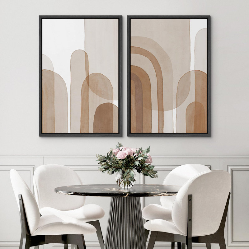 «Mid-Century Yellow Grey», 2 pièces sur toile, H 24 po x l 36 po, Cadre noir