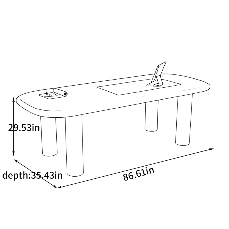 Bureau simple et moderne, H 29,53 po x l 86,61 po x P 35,43 po