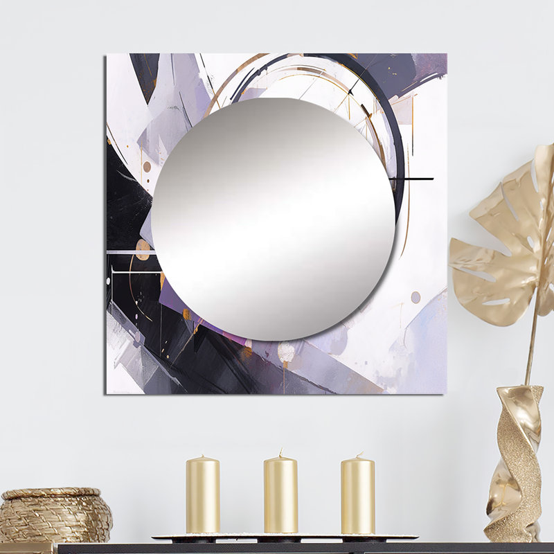 Purple Black Multifaceted Whirls - Cubism Large Square Mirror Wall Decor For Bedroom, 23" x 23"