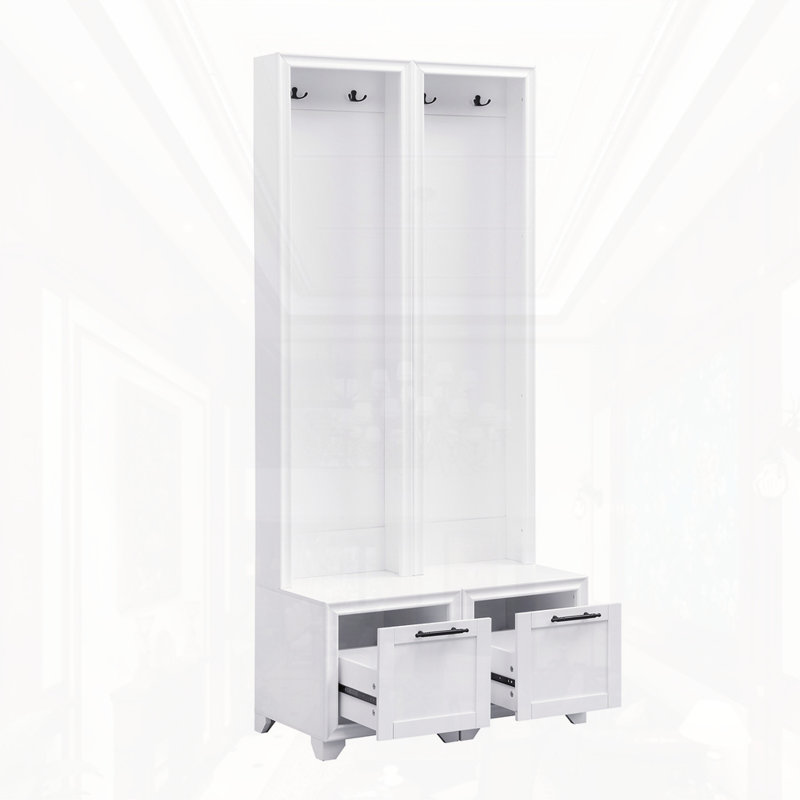 Elegant Free Standing Hall Tree Set Of 2, White