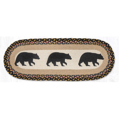 Earth Rugs 13"x36" American Bear Oval Braided Table Runner in Natural Jute for Dining Tables