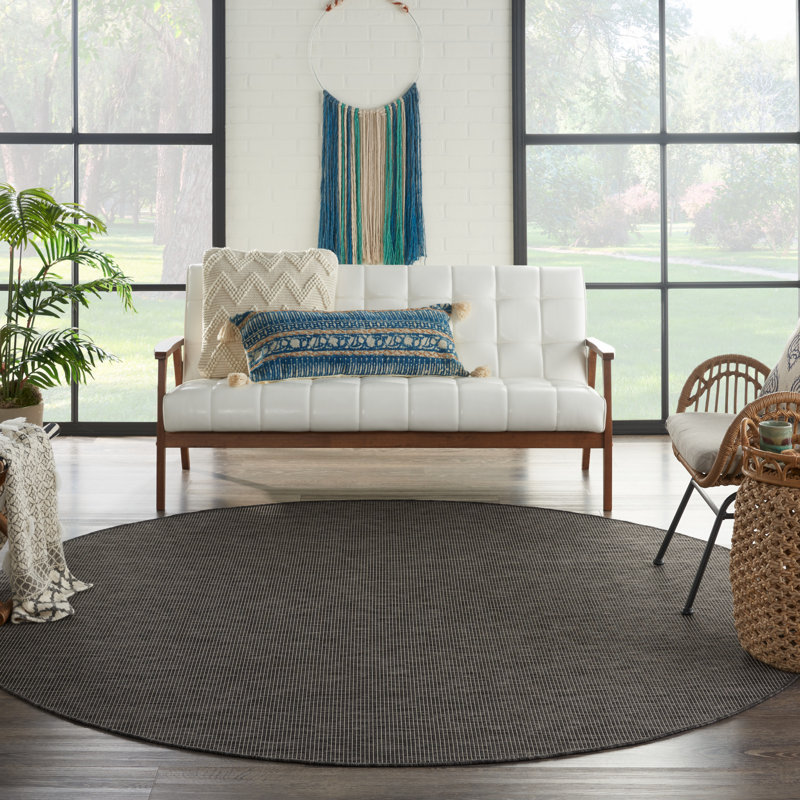 Lillehammer Solid Indoor/Outdoor Area Rug, Round 6', Charcoal