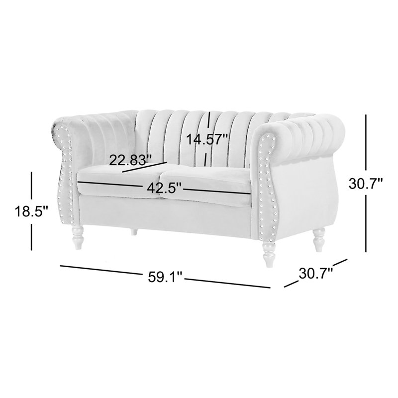 Capri 59.1'' Velvet Loveseat, Gray Velvet