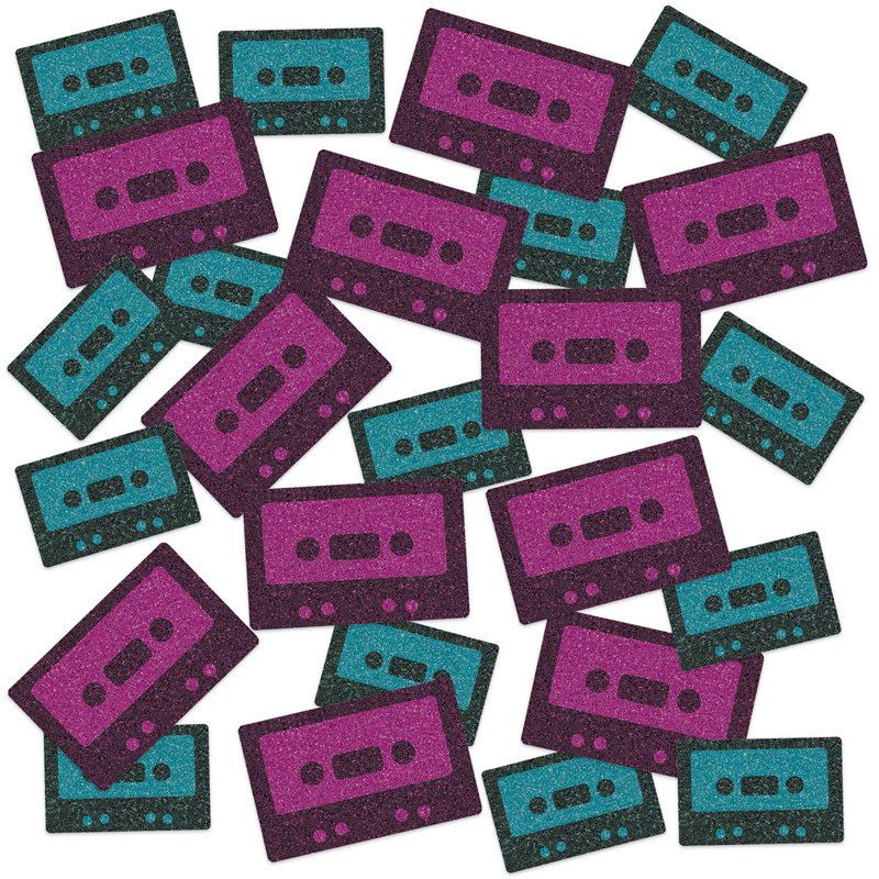 Cassette, ruban, confettis étincelants de luxe