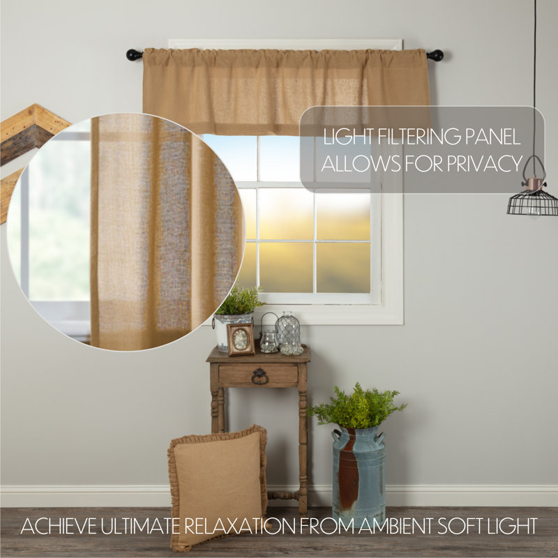 Natural Tan Burlap Farmhouse Rod Pocket Valance 16x60