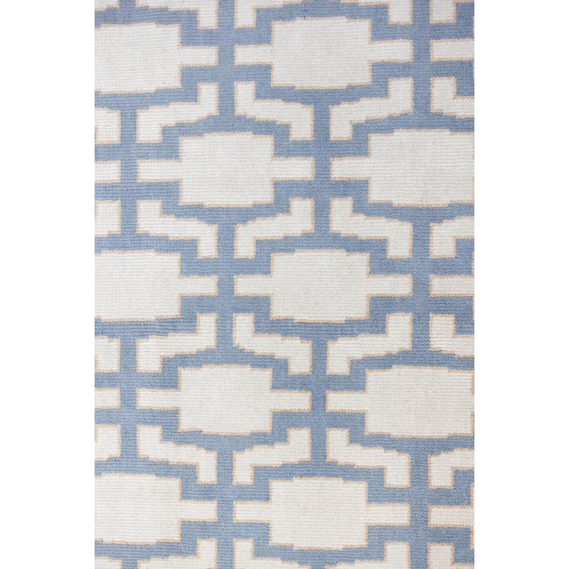 Della Hand Knotted Wool Geometric Area Rug, Blue, Rectangle 9' x 12'