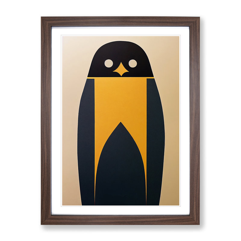 XV1022-3461X Penguin Abstract Art No.5 - Print, White, 64cm H x 46cm W, Walnut Frame