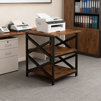 Support pour imprimante robuste et réglable avec prises de courant, chariot roulant à 3 niveaux avec roulettes industrielles et tablette de rangement amovible pour bureau à domicile