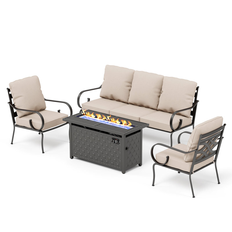 Ensemble de conversation de patio en métal pour 5 personnes avec table de foyer Asfand
