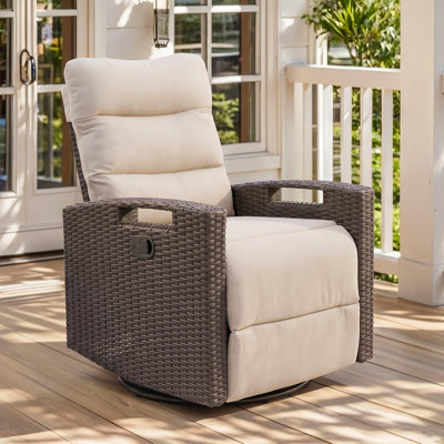 Outdoor Wicker 360° Swivel Rocker Recliner Chair with Olefin Cushions