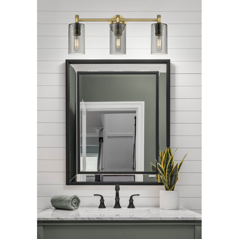 Éclairage pour meuble-lavabo mural 3 lumières Crown Point, Laiton brossé, Fumée