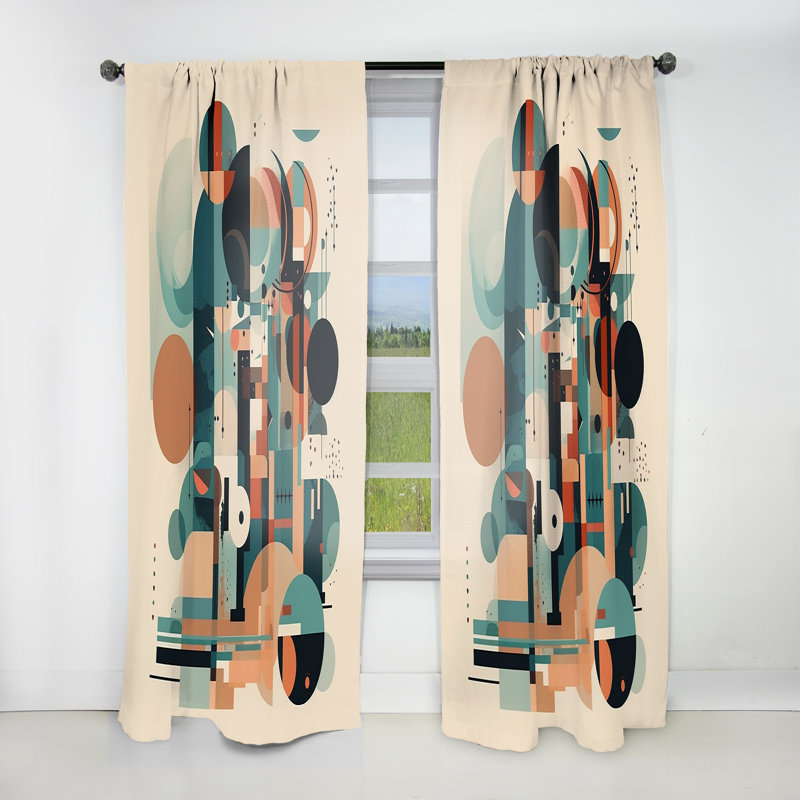 Œuvre d'art minimaliste bleue et orange I - Rideau moderne - Velours obscurcissant - 1 panneau, L 52 po x L 95 po