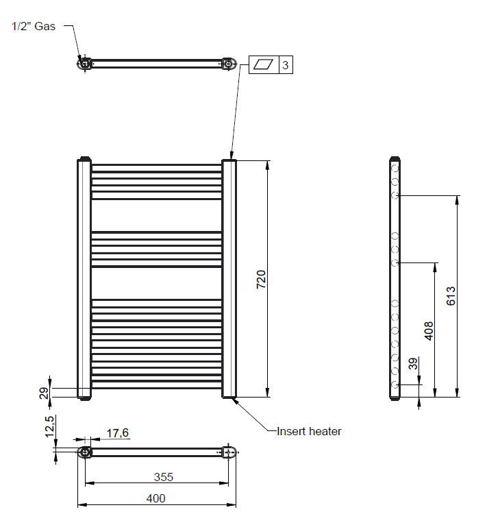 Spa Collection Straight Towel Rail Heated Towel Rails, 72cm H x 40cm W x 3cm D, Anthracite