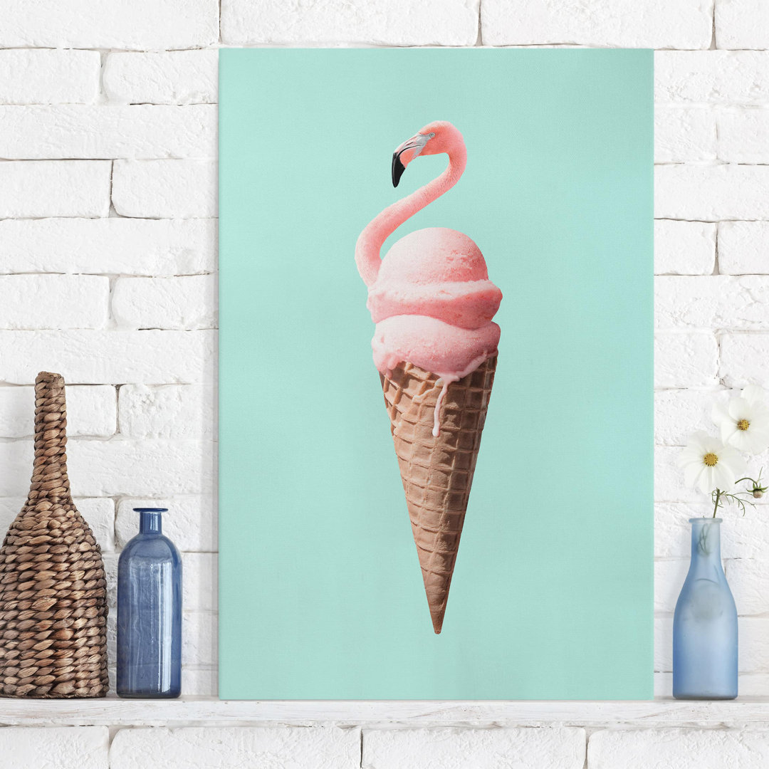 Leinwandbild Eis Mit Flamingo von Jonas Loose