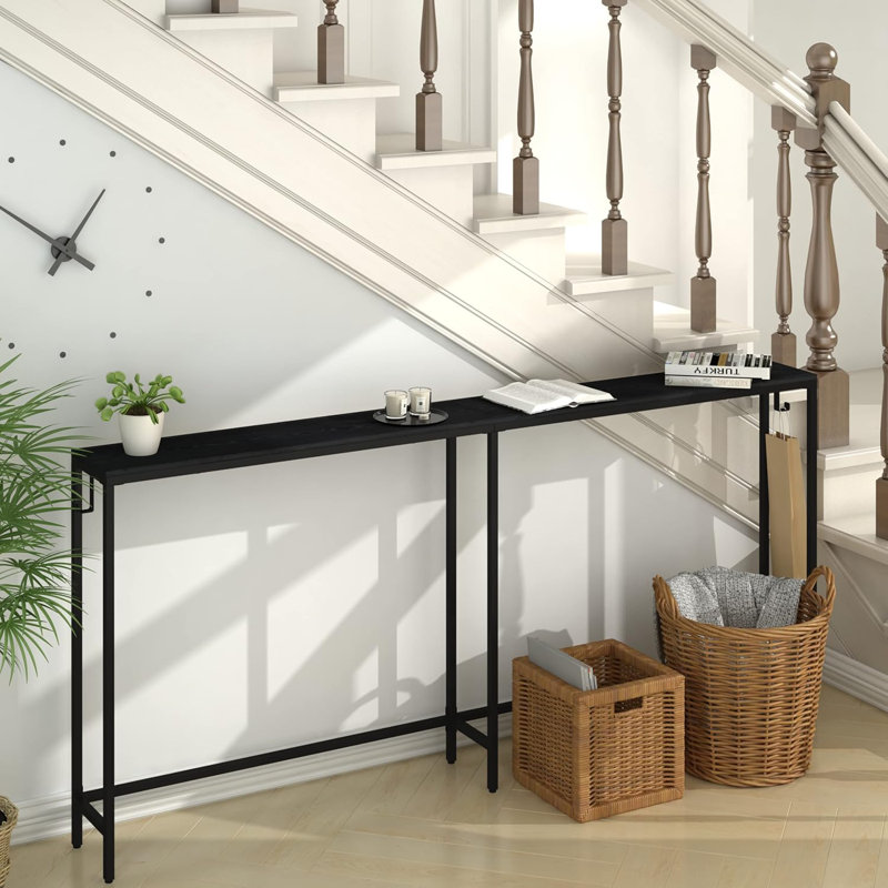 Console, table de canapé étroite de 63 po, table de vestibule, table de couloir robuste pour plantes, noir