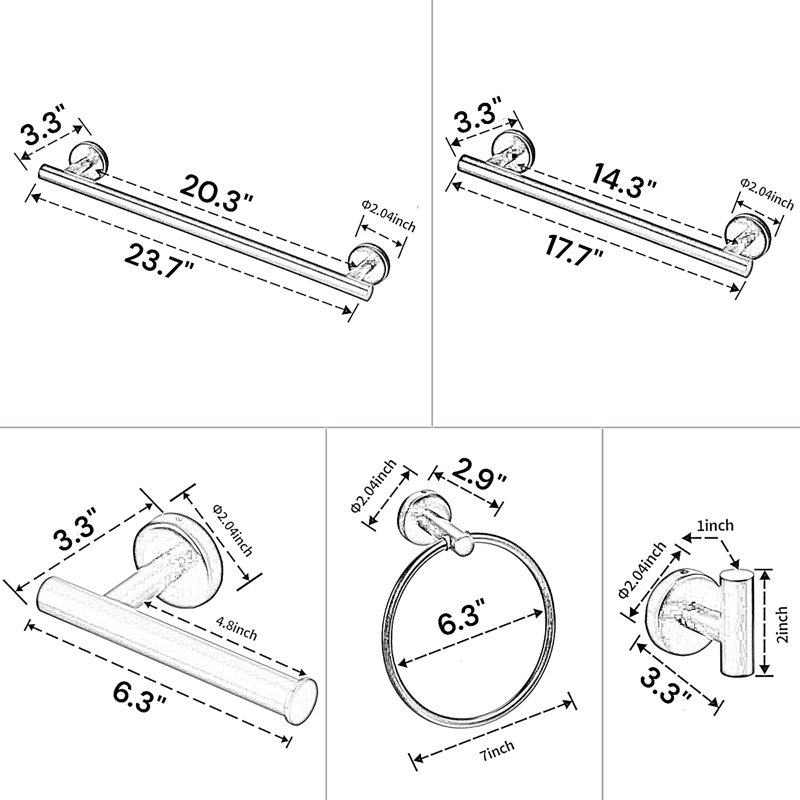 Ensemble de 6 pièces de quincaillerie de salle de bain, Noir mat