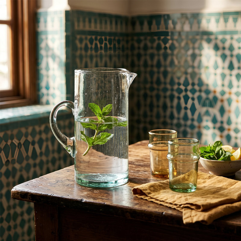 Nicola Spring Jebel Recycled Glass Pitcher Jug, Transparent