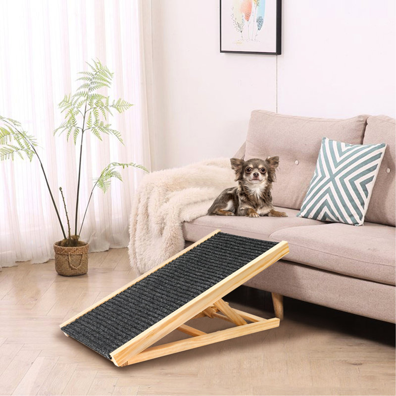 Rampe pour chien améliorée pour le lit, très large avec une excellente traction pour les petits chiens à monter sur le canapé et la voiture, surface en caoutchouc antidérapante, supporte jusqu'à 80 lb, réglable, pliable, aucun assemblage nécessaire et facile à ranger,