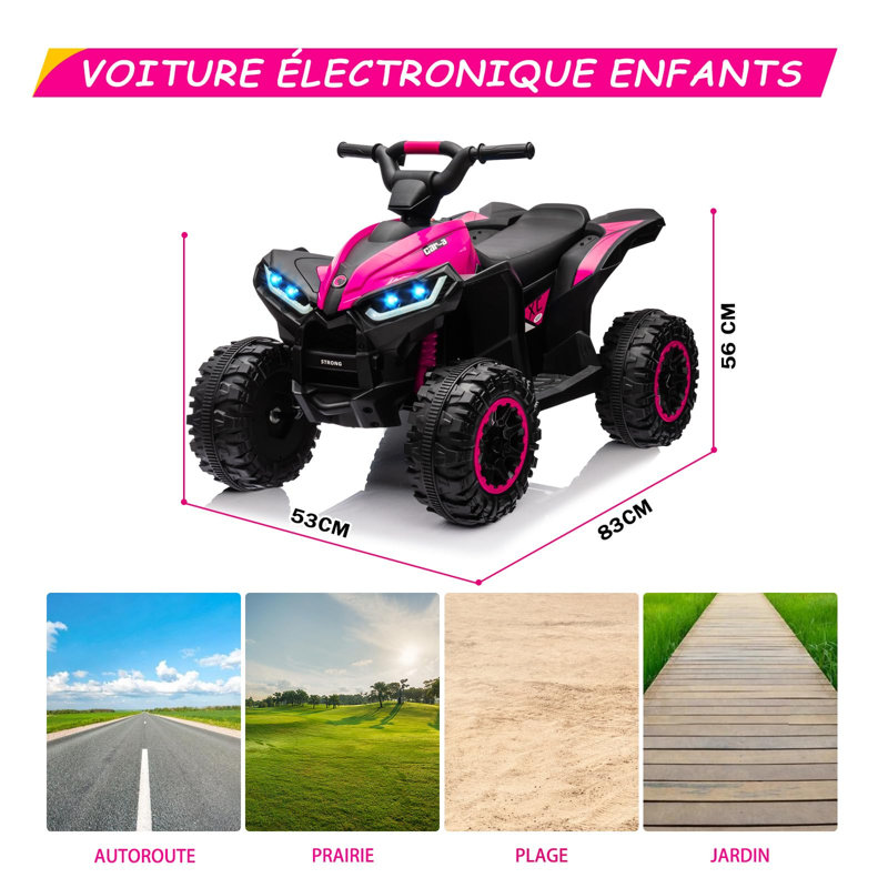 12V Kids Electric ATV HL578 Quad Ride-On Toy Car with Parental Remote Control, 2 Speeds, Wireless Music, LED Lights, Gradual Start & Treaded Tires for Ages 3-8