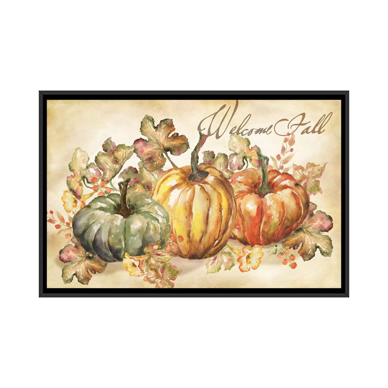 «Watercolor Harvest Welcome Fall» par Tre Sorelle Studios - impression, H 26 po x l 40 po x 1,5 po, Toile avec cadre noir