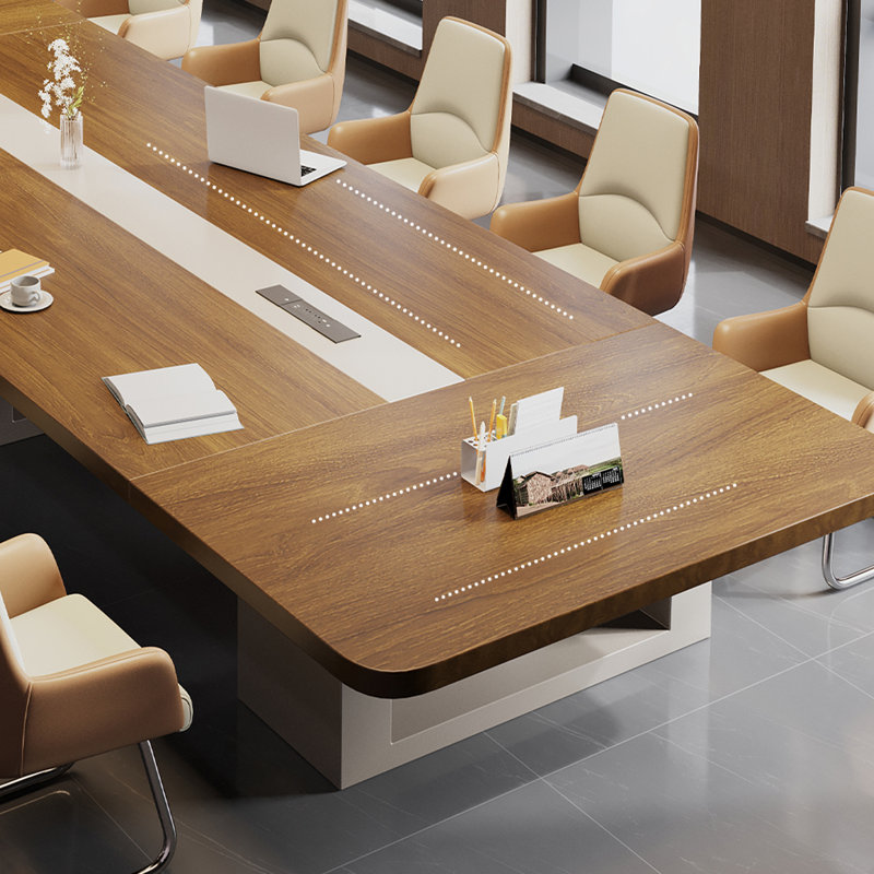 Table de conférence rectangulaire en bois massif brun et noisette + fer, H 29,53 po x L 94,49 po x l 47,24 po