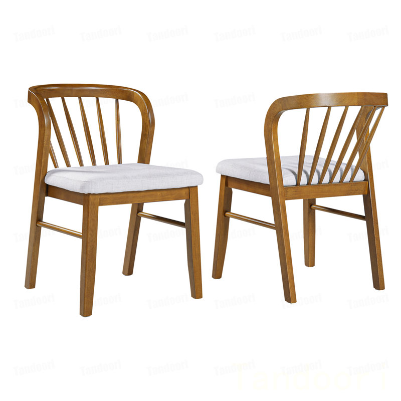 Chaise de salle à manger Mid-Century en bois d'hévéa avec siège rembourré (ensemble de 2), Noyer