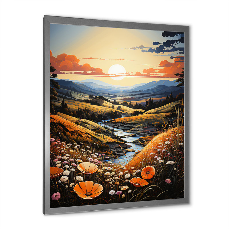 «Meadow Stream At Sunrise I», reproduction sur toile, Cadre simple argenté, H 40 po x l 30 po x P 1,5 po