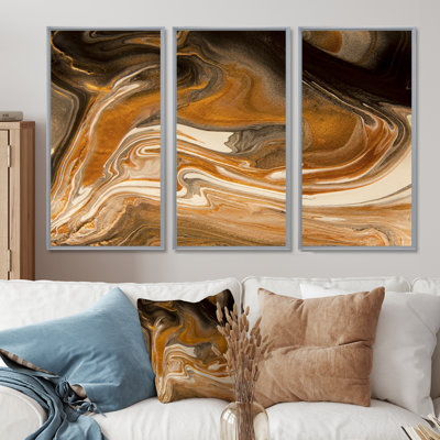 Nature Marble in Earth Tonesth Brown Color Stains - 3 pièces, reproduction sur toile flottante