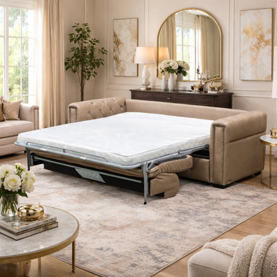 Torano 88" Italian Top Grain Leather Sleeper Sofa Bed with Memory Foam Mattress, Leather Sleeper Sofa Bed For Livingroom