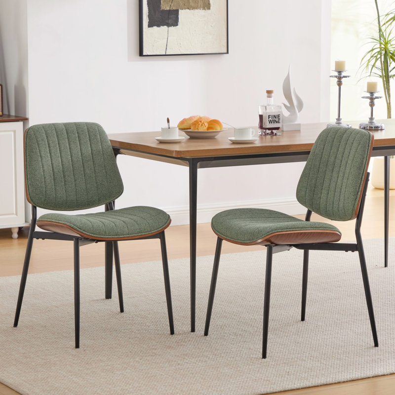 Ensemble de 2 chaises de salle à manger rembourrées avec pied réglable, Vert olive, Vert olive