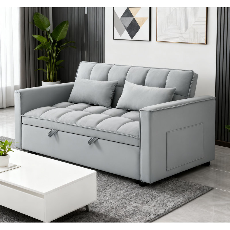 Canapé-lit pliable polyvalent de 54,33 pouces en 3 longueurs, canapé-lit moderne en velours, dossier réglable (gris clair)