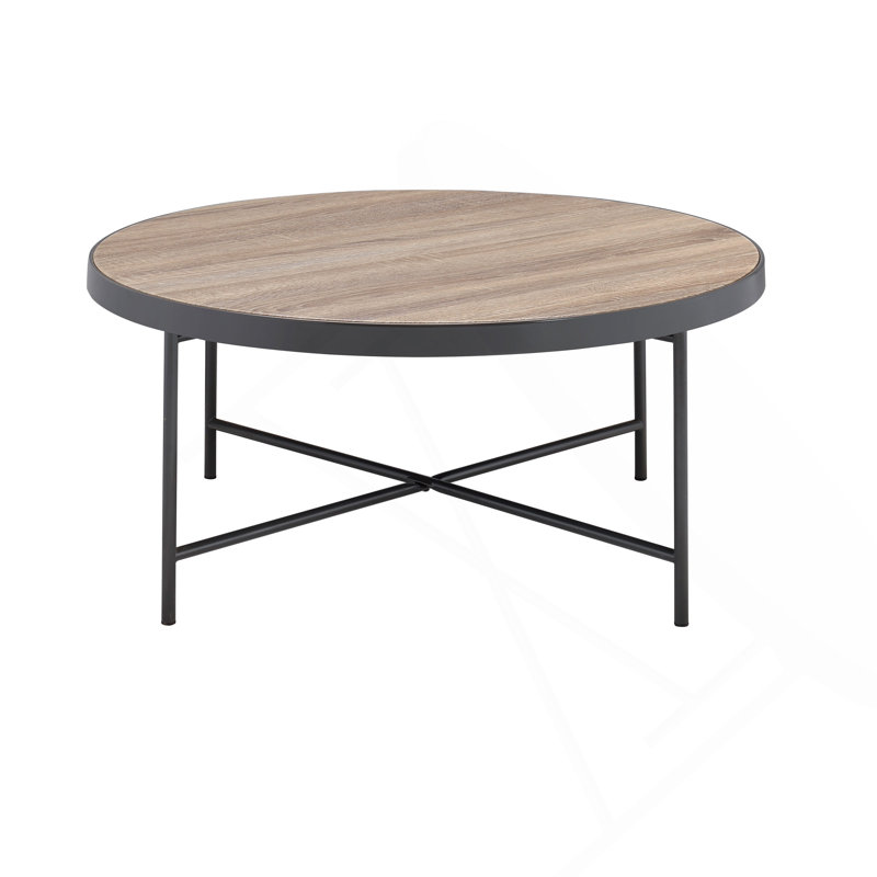 Table basse, chêne gris vieilli Bage et finition en métal