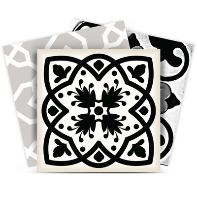 12" X 12" Black White and Gray Bella Peel and Stick Tiles