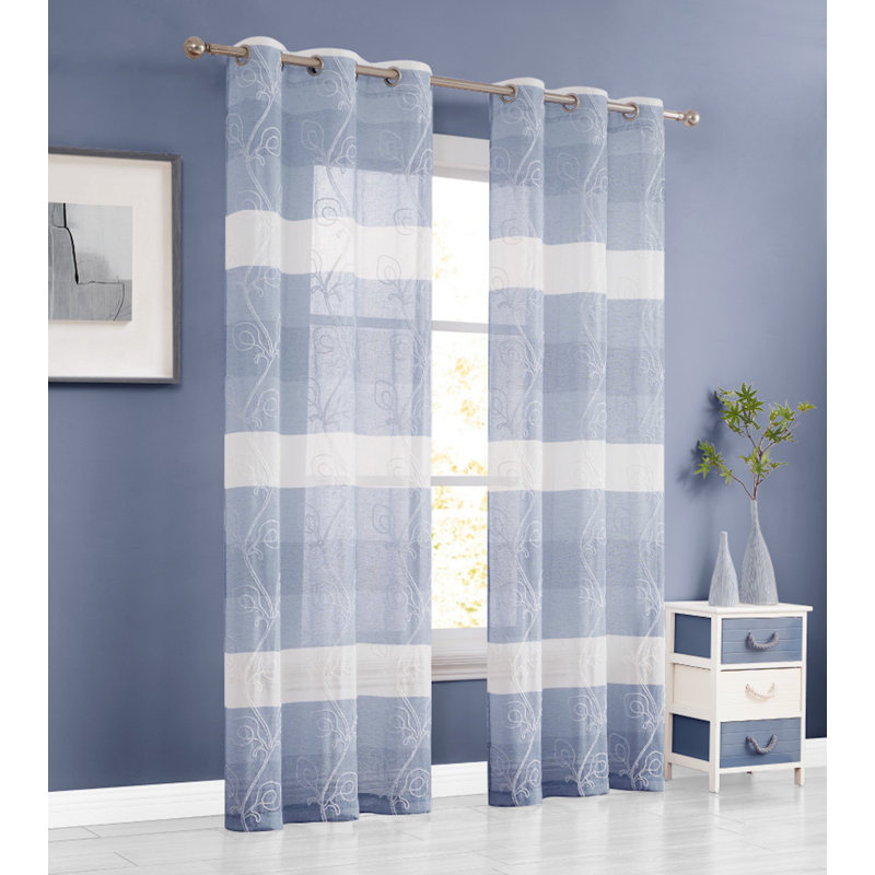 Panneau de rideau semi-transparent Ombre, Bleu, L 38 po x L 96 po