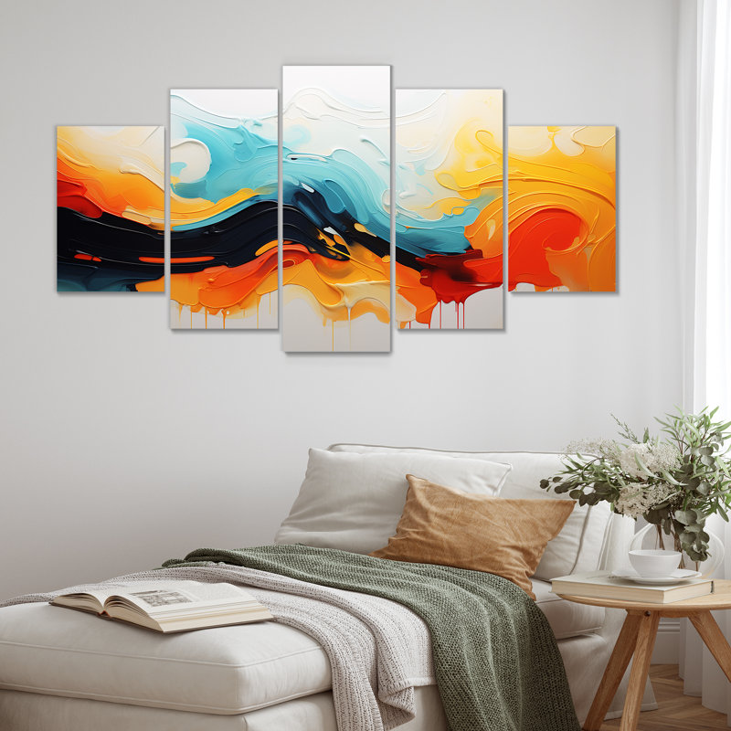  «Yellow Fractal Paint Wave Expression V - Abstract Peinture Multipanel Wall Art