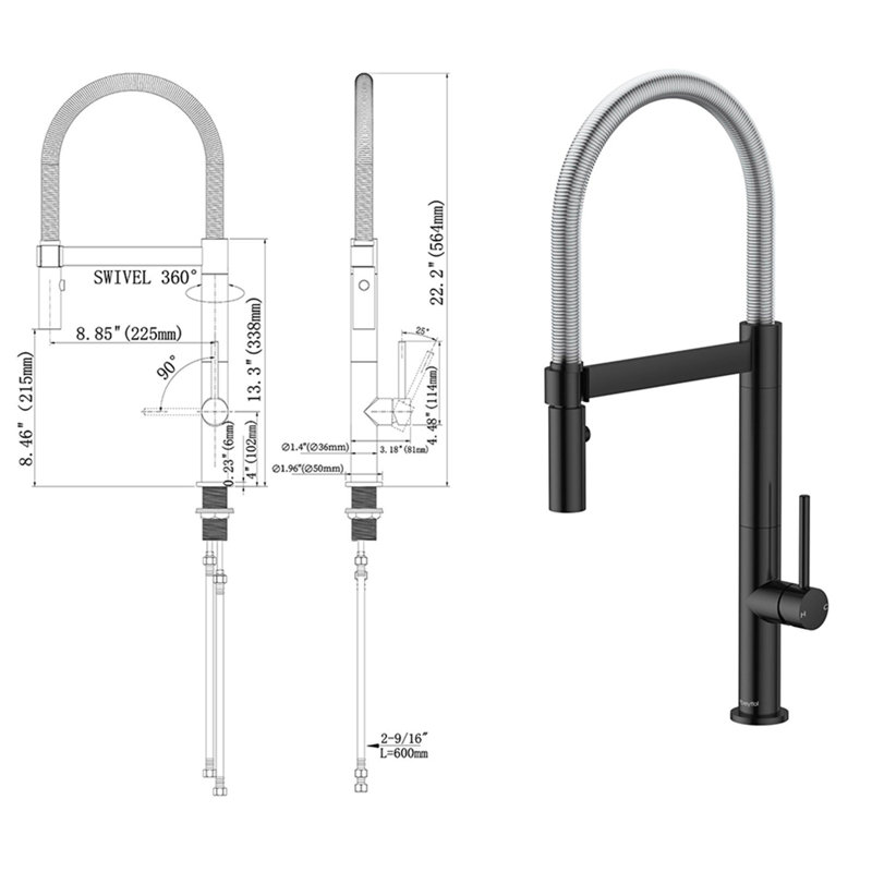 TONWIN Kitchen Faucet, Matte Black